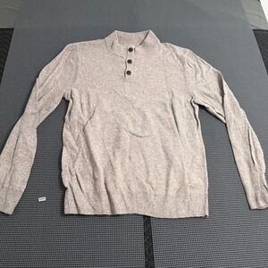 Gap Mens Oatmeal Heather Mock Neck Button Henley Sweater Tan Beige Small